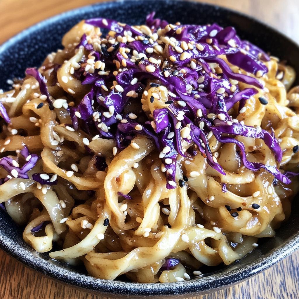 15-Minute Tahini Noodles with Red Cabbage & Sichuan Peppercorn Slaw
