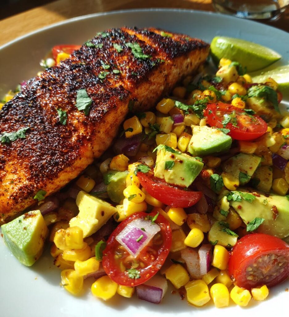 Chili-Rubbed Salmon with Summer Corn Salad