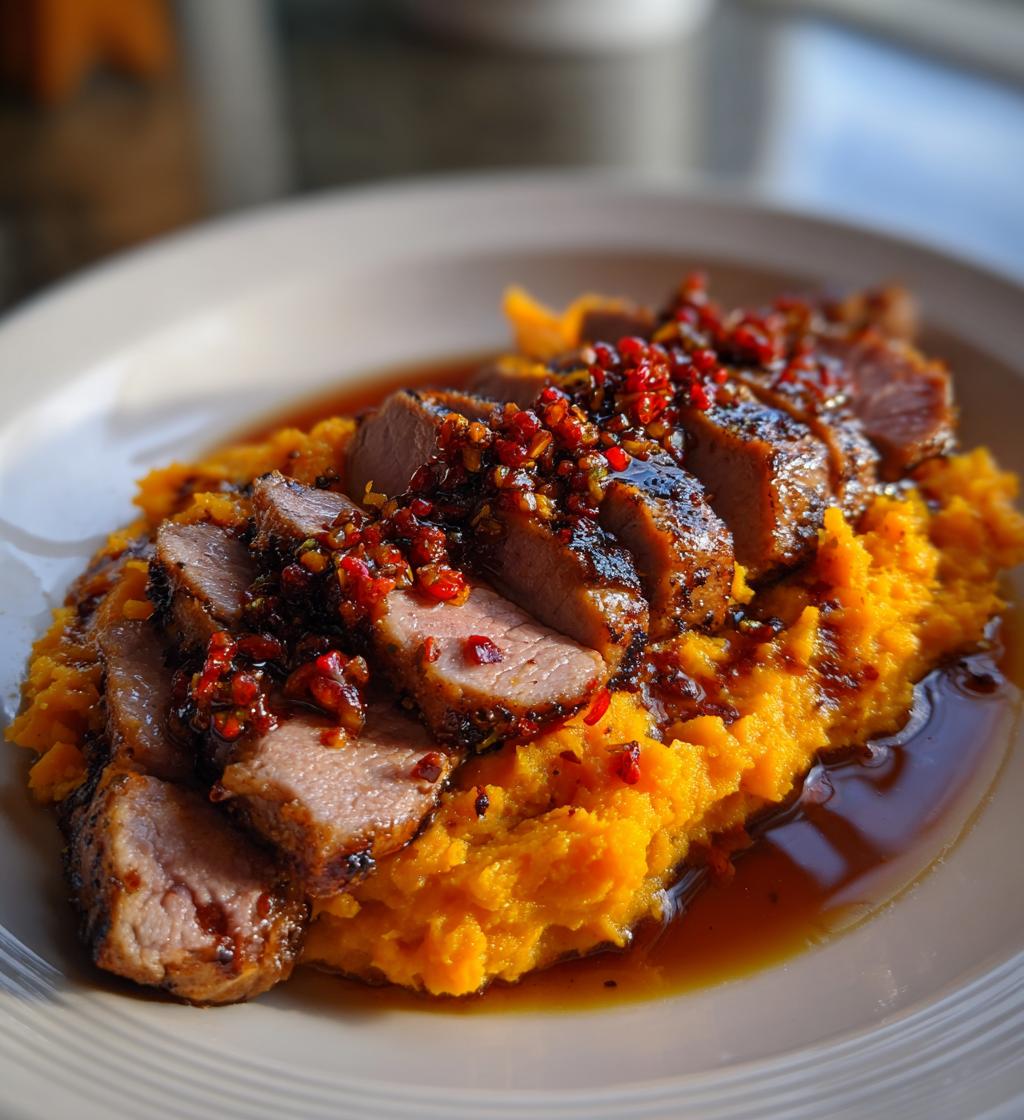 Jerk Pork with Sweet Potato Mash