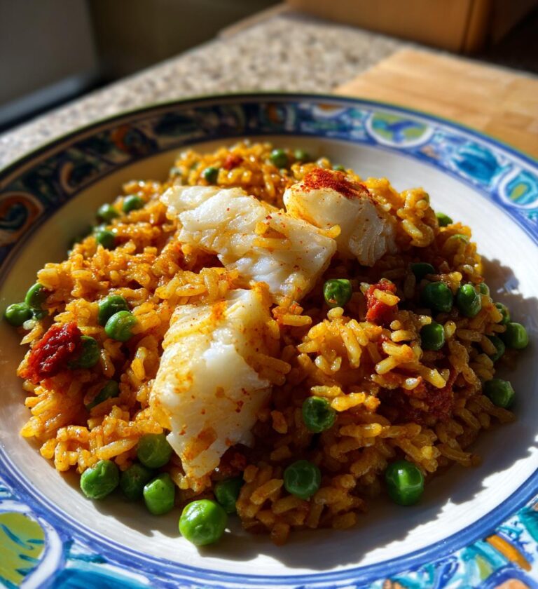 Smoked Paprika Paella with Cod & Peas