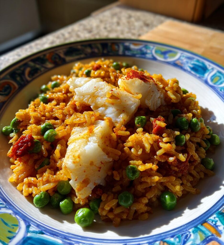 Smoked Paprika Paella with Cod & Peas