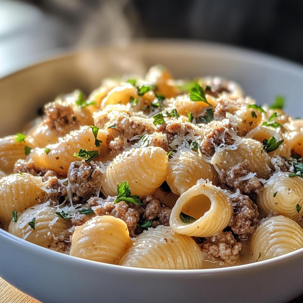 creamy beef and shells - detail 1