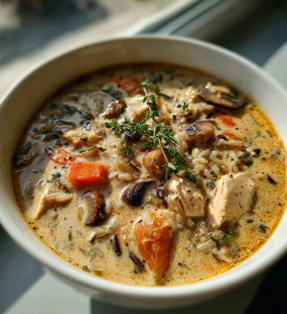 creamy mushroom chicken and wild rice soup