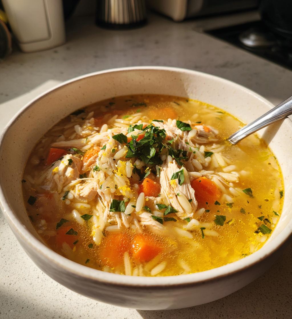 lemon chicken orzo soup - detail 1